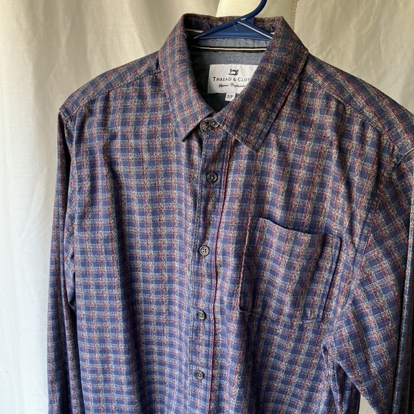 Thread & Cloth Mens S Long Sleeve Button down Shirt Navy Red Grey - Picture 4 of 16